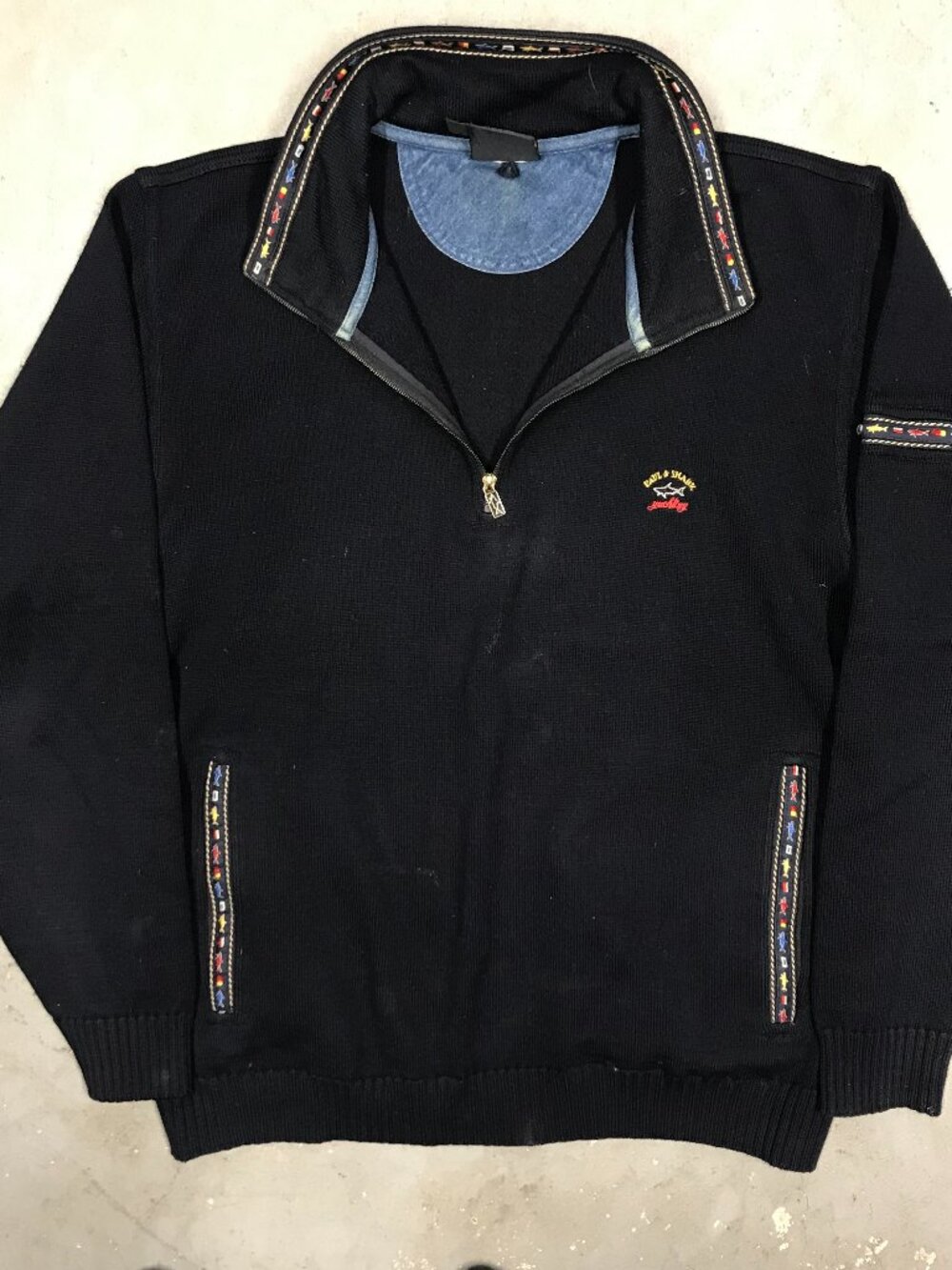 Paul & Shark 1/4 Zip Wool Sweater Navy Blue Knit Made in Italy Small